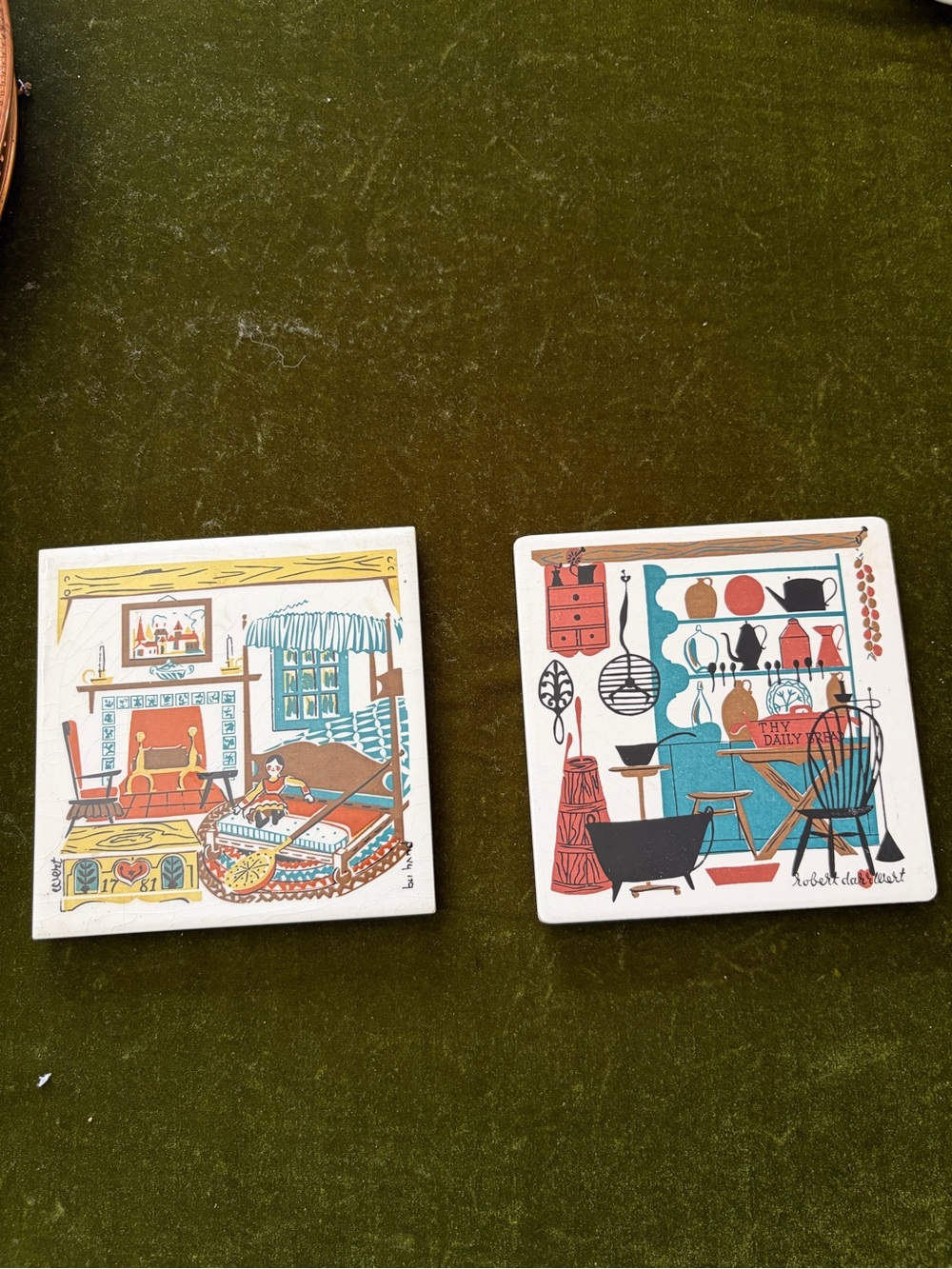Robert Darr Wert Illustrated Ceramic Coaster Pair
